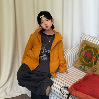 奶酪与喵男童2026年冬款连帽夹棉轻薄保暖中大童拉链款棉服上衣潮