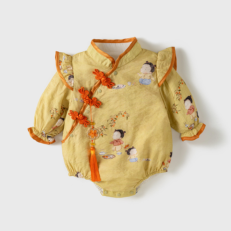 嬰兒衣服春裝新生兒女寶寶連體衣滿月中國風哈衣春秋季超萌包屁衣