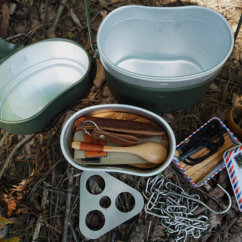 Fábrica al por mayor 79 alemán militar al aire libre camping caja de almuerzo de tres piezas climatizada aleación de aluminio caja de almuerzo portátil