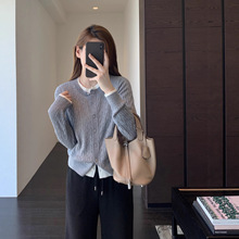 设计感假两件 复古时髦绞花针织开衫外套女2025秋冬新款女G101912