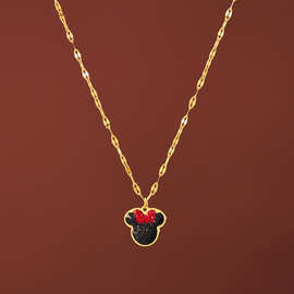 温鉴饰品  【通体钛钢】轻奢米妮极简卡通风炉内镀真金项链女时尚