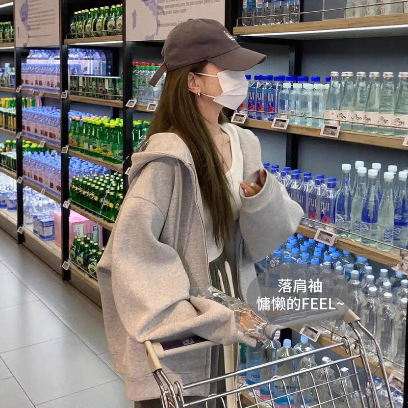 重磅连帽卫衣女2025新款秋冬灰色宽松外套慵懒风加绒休闲开衫上衣|undefined