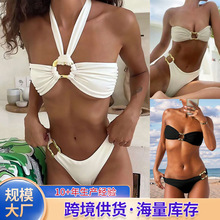 新款2025跨境亚马逊性感女泳衣比基尼时尚欧美系带低腰云朵圈泳装