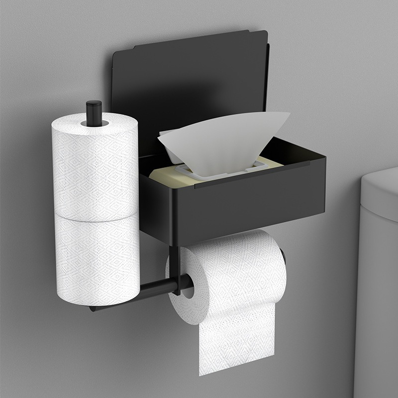 Caja de toallas de acero inoxidable sin perforación Baño inodoro toallas de inodoro estante de pared estante de teléfono móvil toallas de papel