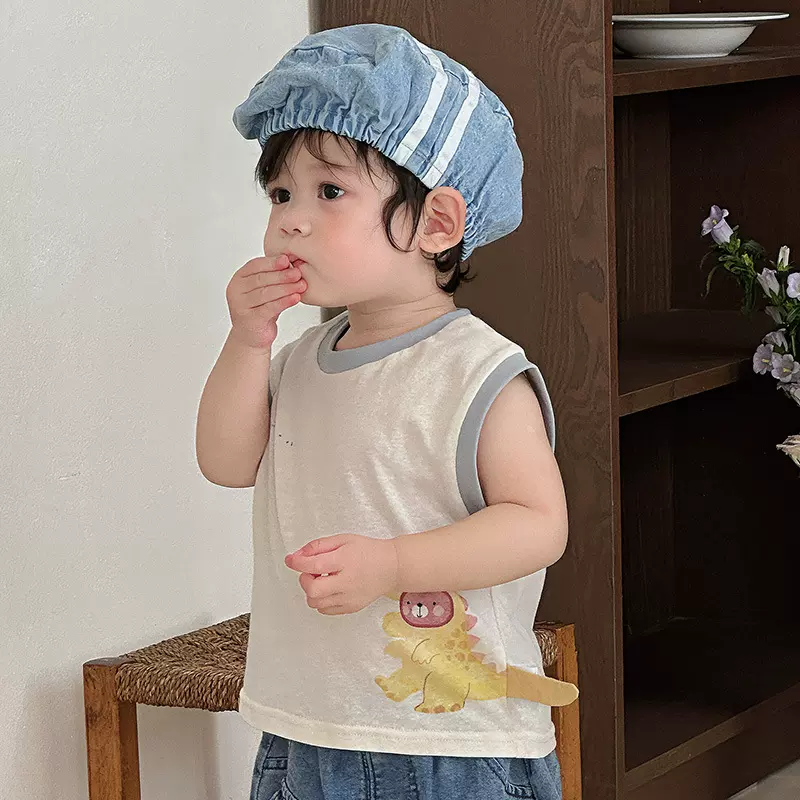 婴儿衣服夏季2025新款男童休闲背心无袖T恤夏装男宝宝卡通上衣a类