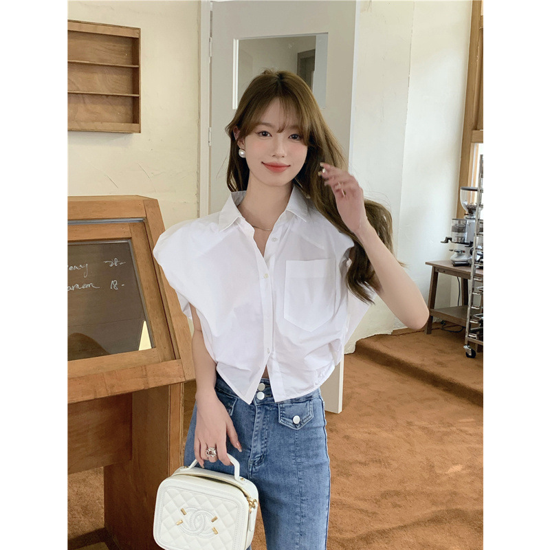 White short summer elegant shirt sleevless