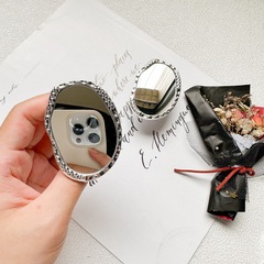 創意橢圓鏡子貼手機支架氣囊桌面看劇支撐可伸縮隨身便攜補化妝鏡