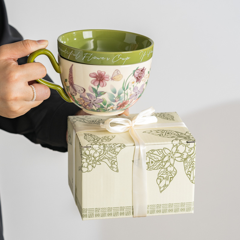 Lilly Wind Bell creativo y práctico taza de cerámica de gran capacidad con tapa multifuncional taza de desayuno taza de leche taza de yogur taza