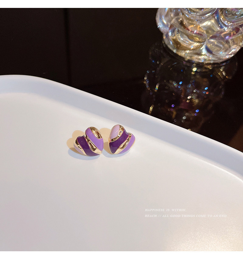 Retro Color Drip Glazed Purple Love Heart Alloy Stud Earrings display picture 1