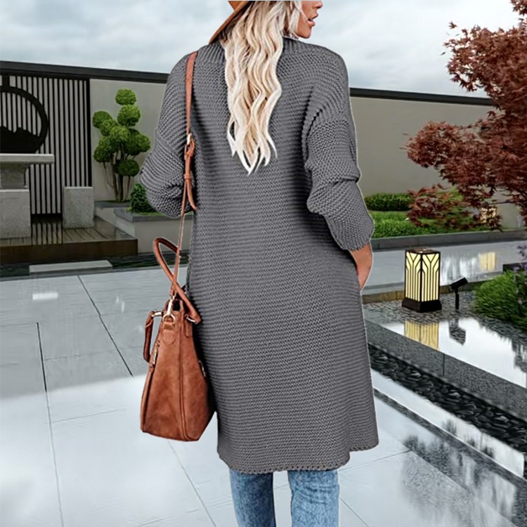 Damen-Strickjacke, lässiger einfarbiger Mantel, großer Pullovermantel_voghion.com