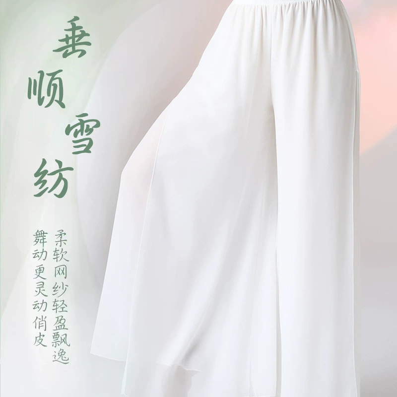 Широкие брюки для танцев Fengti из двухслойного шифона с разрезом, свободного кроя, стройнящие, классические тренировочные брюки, широкие брюки