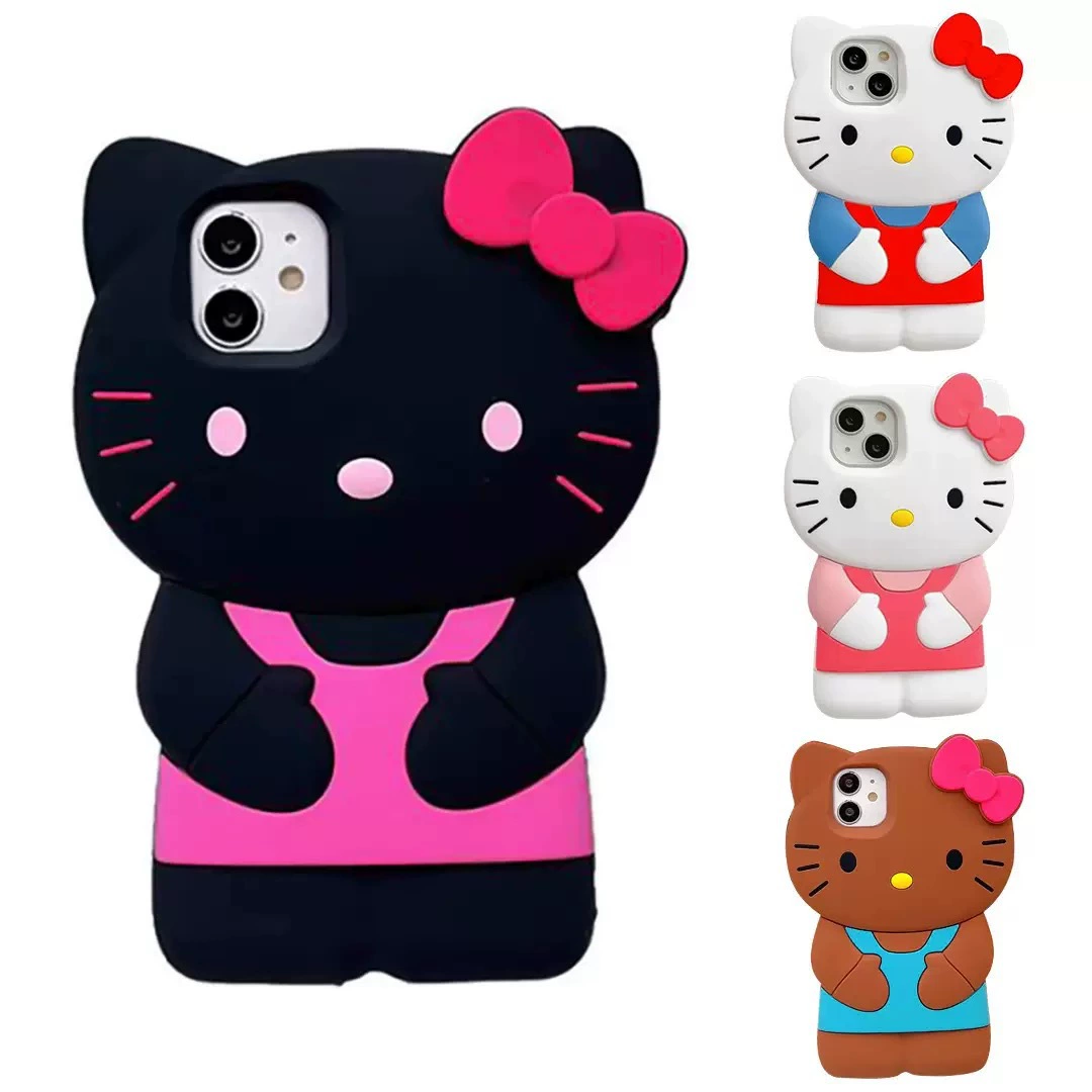 Чехол для телефона Hello Kitty силиконовый 3D, совместим с iPhone 7–16 Pro Max, защита от падений