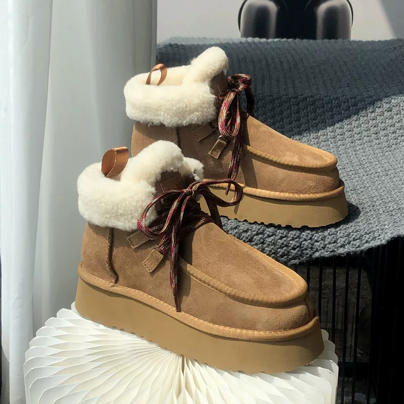 Winter boots platform, leather keep warm footwear