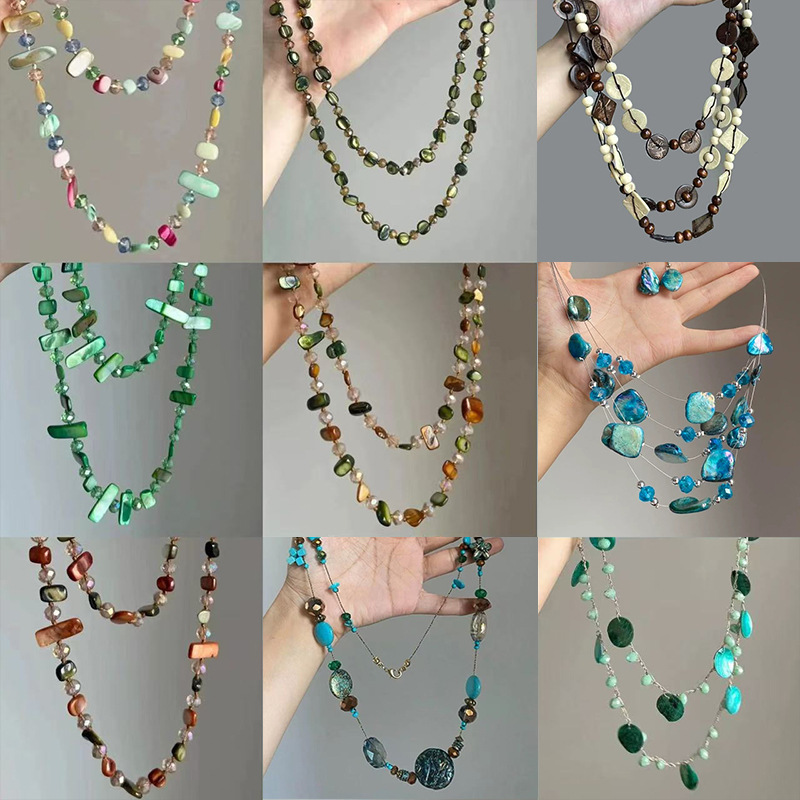 New Bohemian Style Shell Beaded Double-Layer Stacked Necklace Fashionable Seaside Resort Style High-End Clavicle Chain