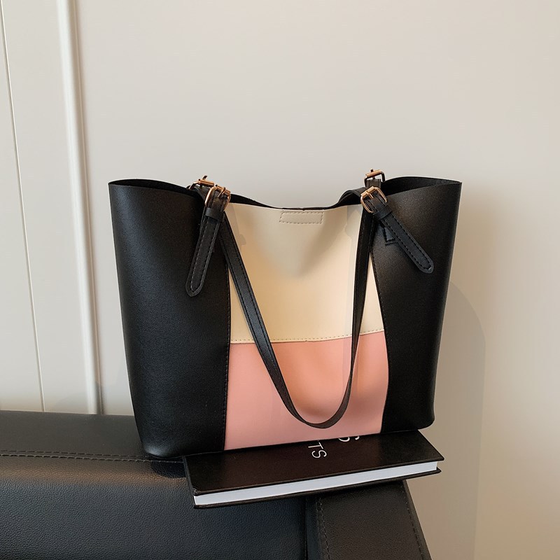 Cross-Border Large Bag for Women 2026 New Model Large Capacity Patchwork Color-Blocking Retro Tote Bag Fashionable Commuter Shoulder Bag for Women