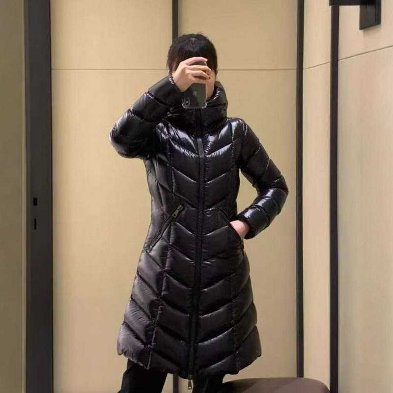 Women's Geometric 25Fw High Version Nanyou Autumn and Winter New Hooded Seam Lacquer Long down Jacket Jacket