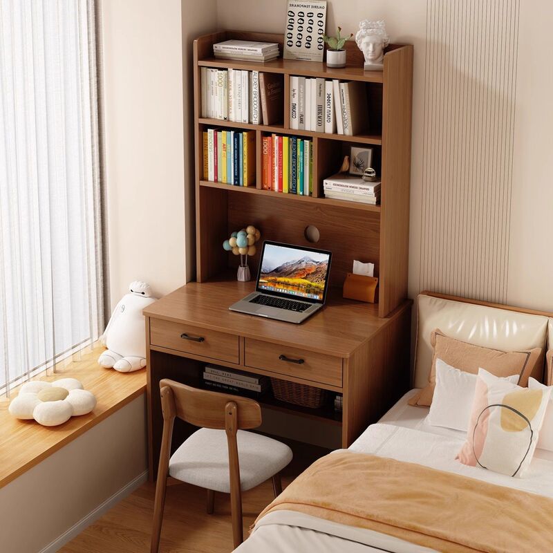 Small Apartment Desk with Integrated Bookshelf, Student Writing Desk, Simple Desktop Computer Desk, New Vintage-Style Office Desk Small Apartment Desk with Integrated Bookshelf, Student Writing Desk, Simple Desktop Computer Desk, New Vintage-Style Office Desk