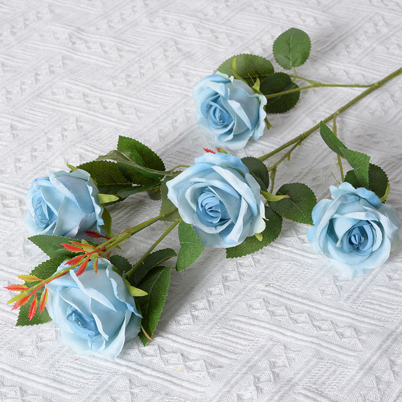 Rosa artificial 5-cabeza París Rosa Día de San Valentín Hotel decoración de la boda falsa Flor de seda artificial al por mayor