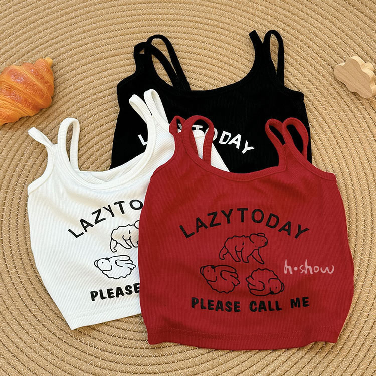 Baby Girl Short Sleeve Red Cute Alphabet Print Straps 23 Short Sleeve Outerwear Double Strap Tank Top Innerwear 0200A001
