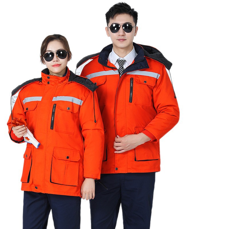 invierno algodón chaqueta de algodón conjunto de ropa de trabajo chaqueta de hombre y mujer reparación de automóviles fría gruesa ropa de protección laboral desmontable calentamiento