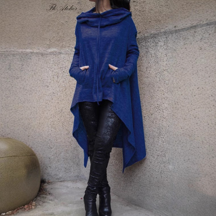 Otoño e Invierno AliExpress deseo Amazon nuevo europeo y americano color sólido suéter largo con capucha 9308 image 4