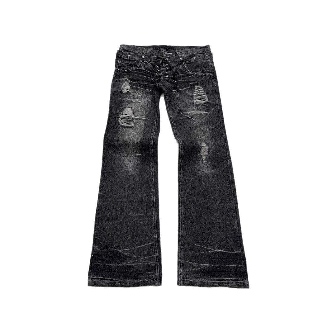 Transfronterizo americano y2k vaqueros lavados con agua gótico retro cinturón doble de diseño callejero pantalones para hombres y mujeres