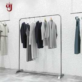服装店挂衣陈列架不锈钢拉丝银货架女装店落地衣服架子服装展示架