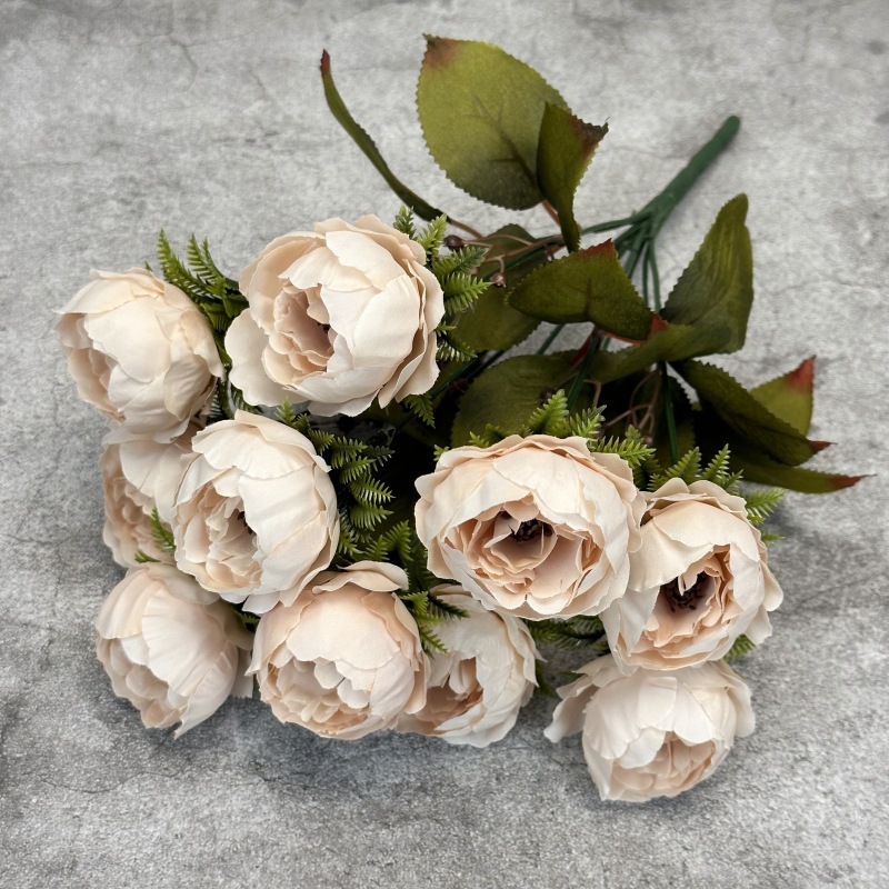 Ramo de peonías artificiales de otoño, decoración para bodas en casa, accesorios de fotografía de rosas hechos a mano, venta al por mayor de flores artificiales.
