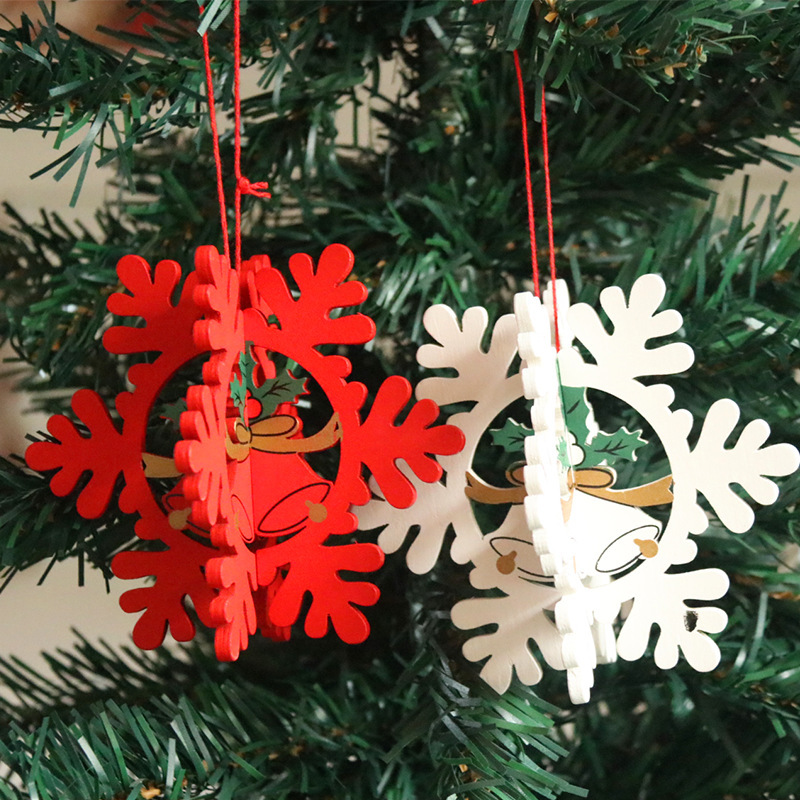 クリスマス装飾品木製クリスマスレーザー透かし彫りクリスマスツリー小さなペンダント木製五角星鈴オンフックプレゼント|undefined
