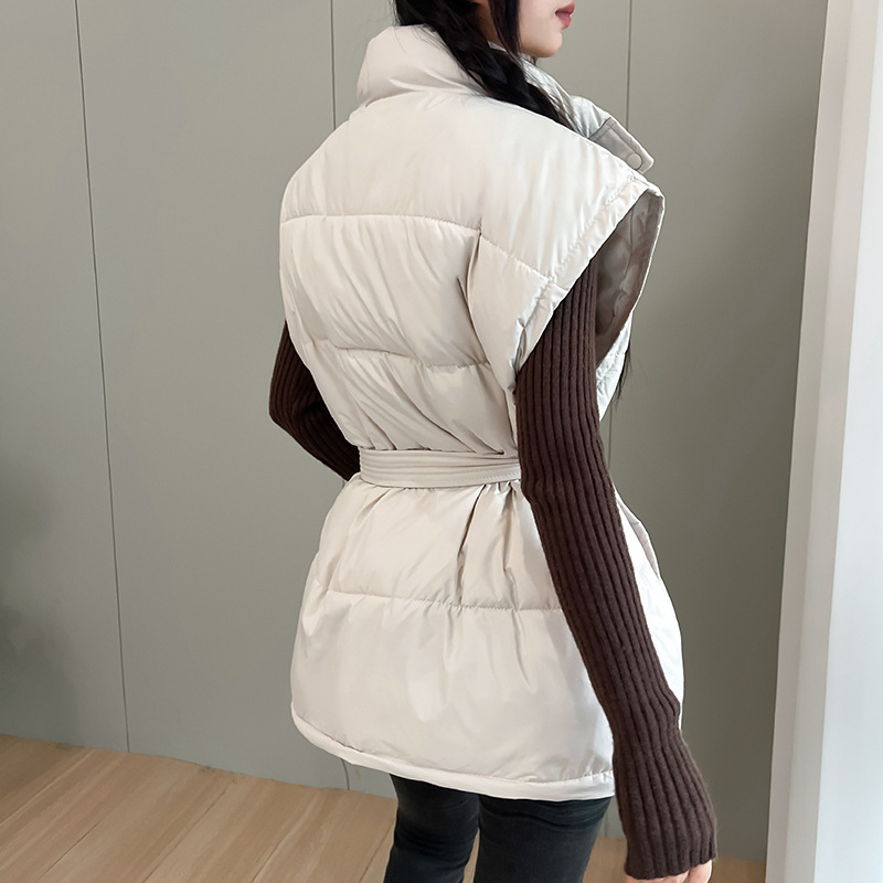 Chaleco de cachorro de invierno para mujeres, chaleco de algodón de cintura de nuevo estilo, cuello vertical, 2025 estilo coreano de hombro de moda, chaqueta de clip de caballo gruesa