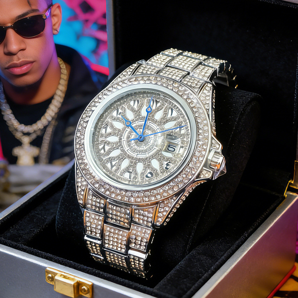 Luxury Hip-Hop Watch Export Hot-Selling Fashion Watch Business Full Diamond Quartz Watch Men's Watch Hiphop
