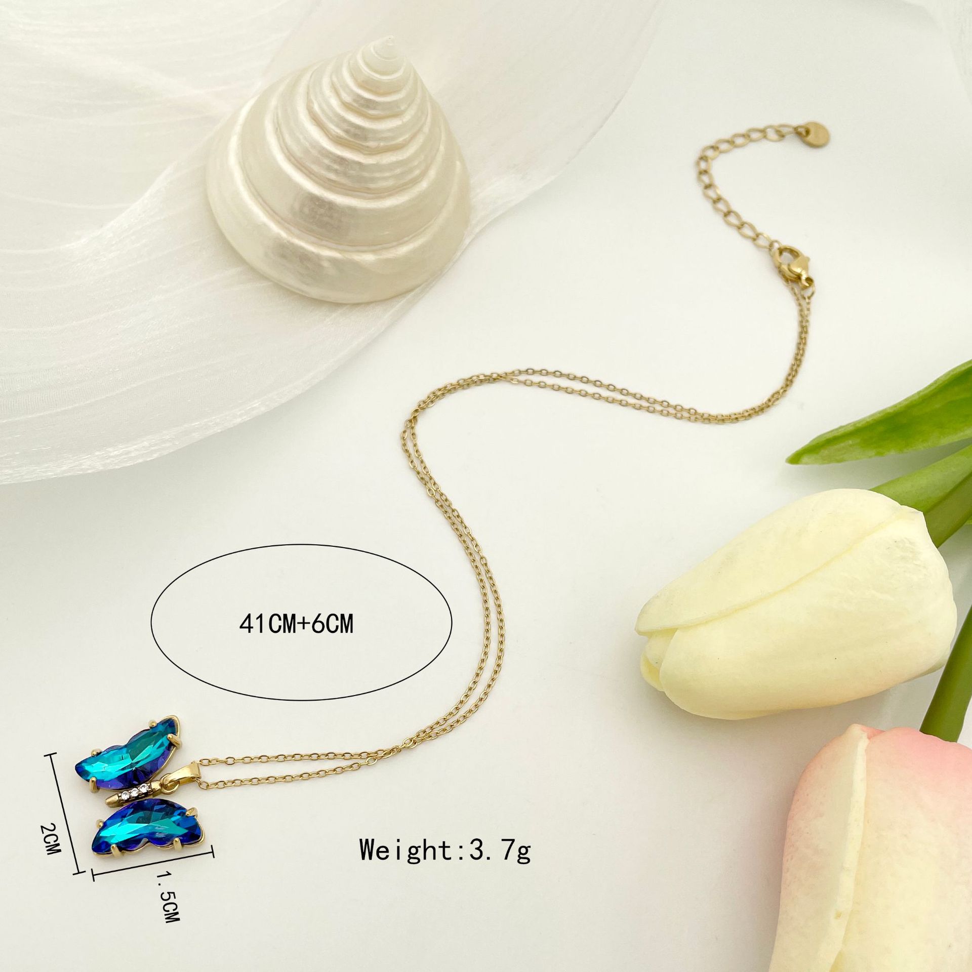 Fashion Butterfly Stainless Steel Titanium Steel Plating Zircon Pendant Necklace 1 Piece