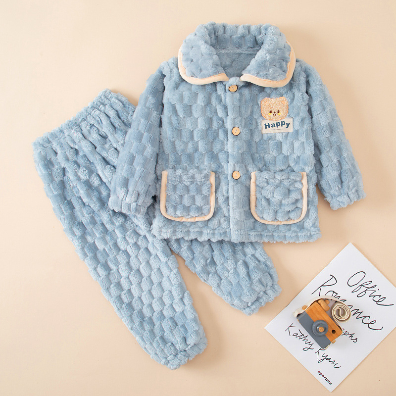 Autumn and Winter Kidsren's Flannel Pajamas for Boys and Girls Thickeneded Coral Velvet Girls Baby Home Clothes Family Set