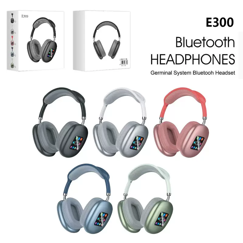 华强北跨境新款带数显屏幕E300头戴式蓝牙耳机无线耳麦立体棉爆款