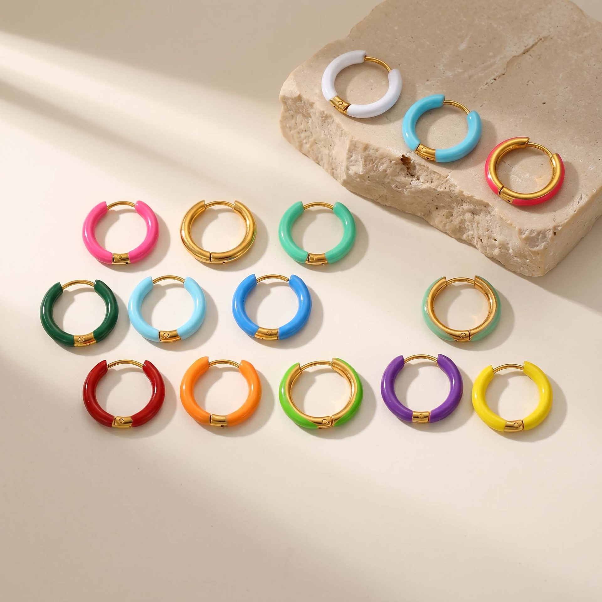 European and American Cross-Border Earrings Spring Color Series Colorful Enamel Stainless Steel Ear Clips and Hoops Factory Direct Sales Wholesale