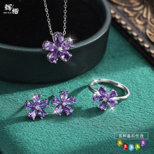 跨境专供天然石五花瓣吊坠s925纯银项链女小众设计幸运花朵锁骨链