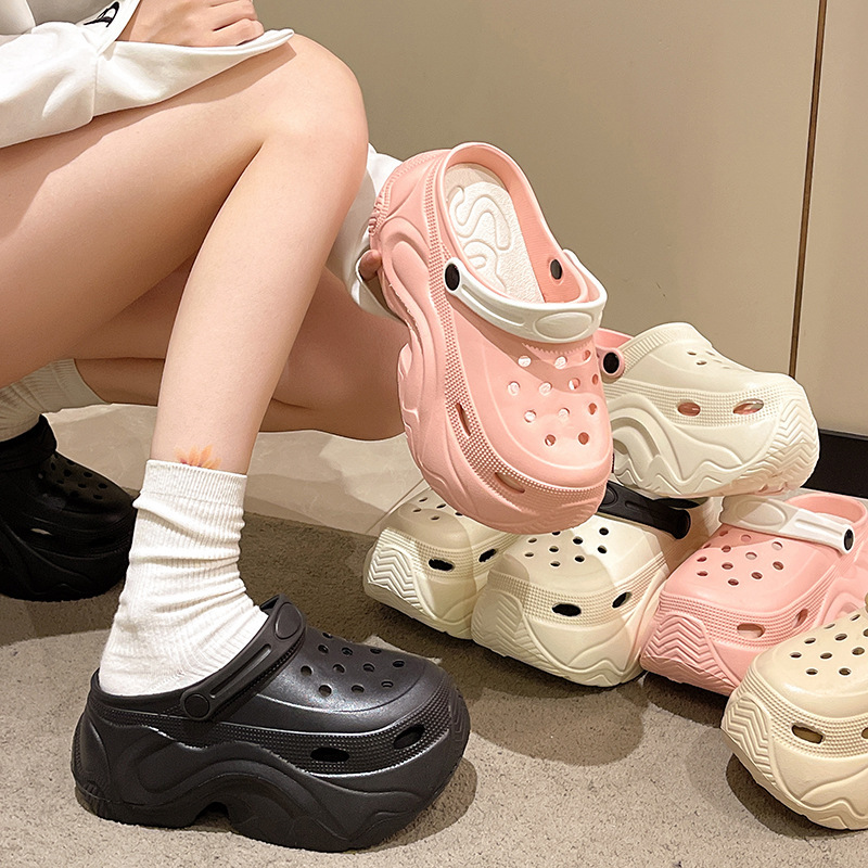 High-heeled EVA9 cm Thick-soled Cave Shoes Women's Summer Ins Trendy Increased Outdoor Breathable Shoe-on-Shoe Two-on Sandals