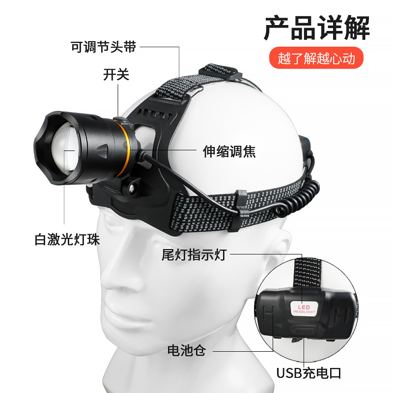 Faros transfronterizos al aire libre larga duración batería de litio P50 lámpara de aleación de aluminio telescópico foco led lámpara de cabeza luz de pesca nocturna