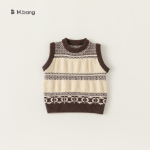 宥宝童装男童复古花纹背心2025春款新品儿童马甲针织上衣CY42007