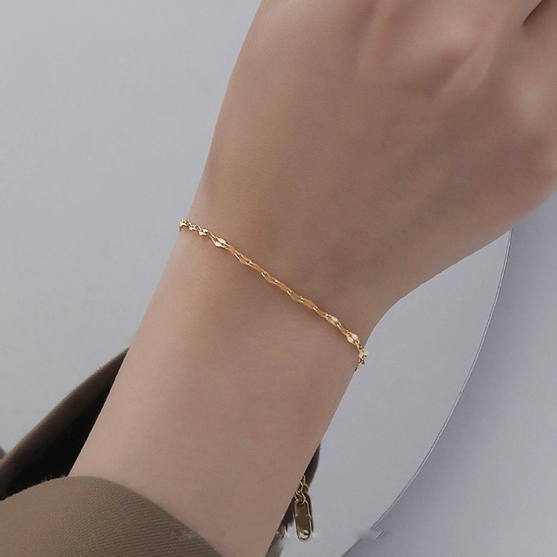 Diseño Pequeño amor Super Flash pulsera de acero de titanio corrugado mujer delgada minimalista desnuda cadena labio pulsera joyería