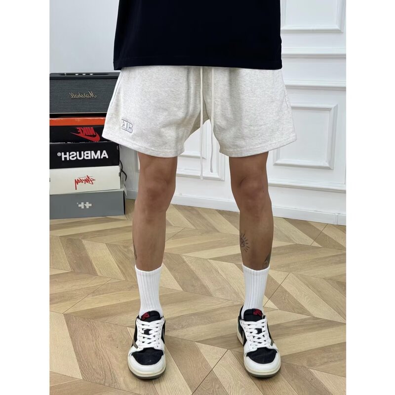 Summer Gray Shorts for Men, American-Style Loose Casual Three-Quarter Length Sports Pants, Cotton Fitness Running Basketball Shorts Trendy