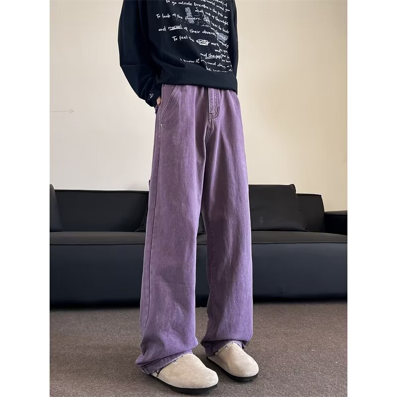 Spring and Autumn 2024 American High Street Jeans Niche Hip Hop Straight Pants Retro All-match Couple Purple Trendy Pants