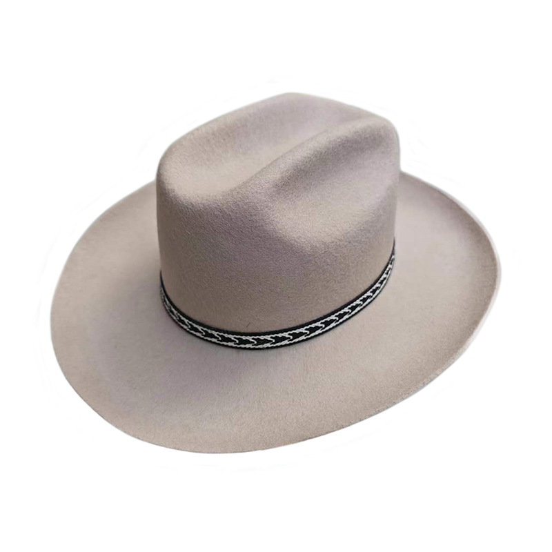 Cappello da cowboy western alla moda e versatile, in denim neutro, stile pecora, in feltro di pura lana_voghion.com