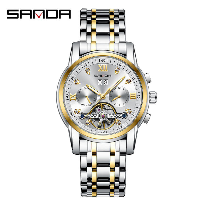 강철 벨트 사이 금색과 흰색