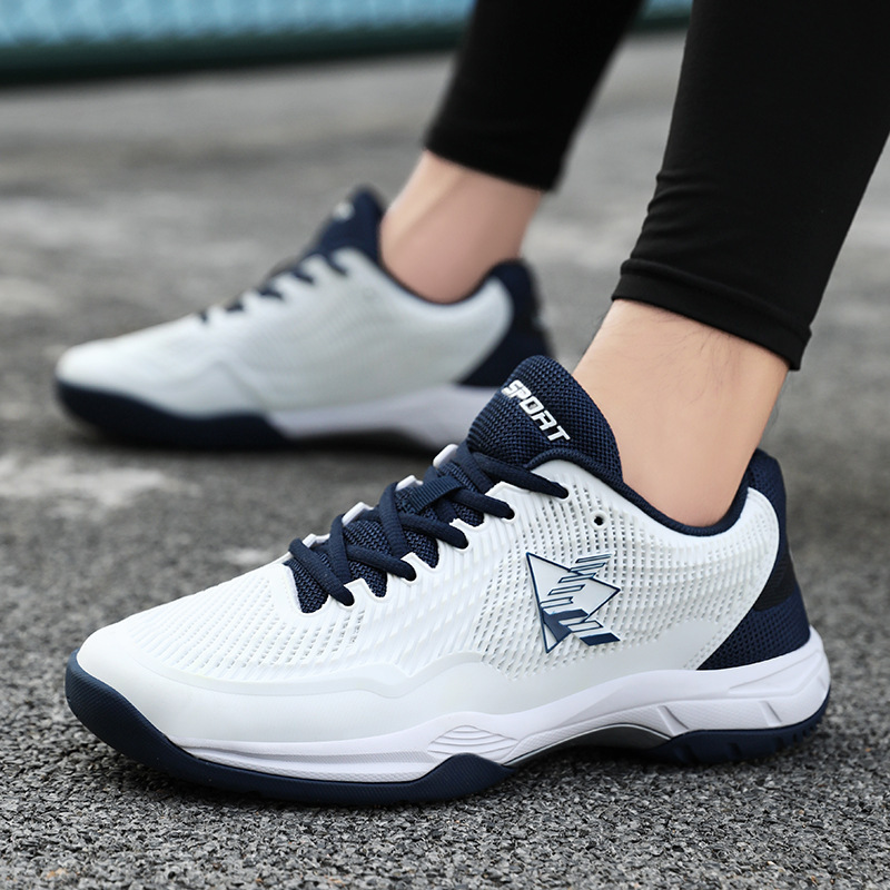 Professional Tennis sneaker Women's Autumn Anti-slip Shock Absorbing Badminton Shoes for Junior High School Students Training Men's White dark blue