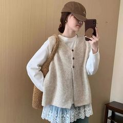韩系女马甲新款软慵懒毛衣马甲春秋针织背心坎肩宽松时尚气质上衣