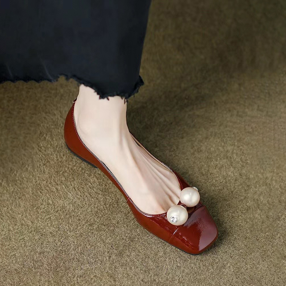 Burgundy wedding shoes flat square toe