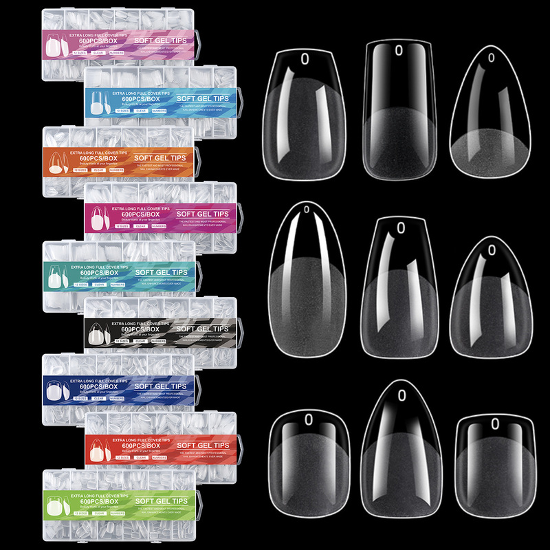 Cross-border new nail art nail piece non-engraved grinding semi-frosted seamless European and American frosted fake finger 600pcs nail piece batch