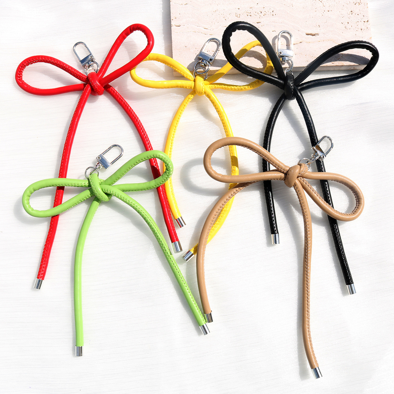 dopamine pu leather bowknot bag hanging ornament colored all-matching lanyard accessories mobile phone earphone bag keychain pendant