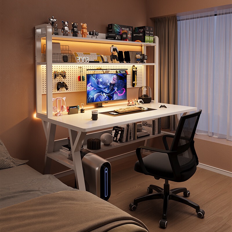 Light Luxury Office Gaming Desk with Perforated Board, Integrated Desk Frame, Home Bedroom Computer Desk